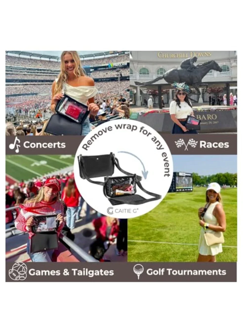 Clear Stadium Bag with Privacy Wrap, PVC Crossbody Tote for Concerts & Sports
